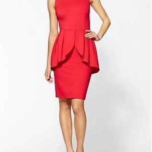 Erin Fetherson Ruby Red Fitted Stretch Tulip Peplum Sleeveless Dress Size 8 NWT